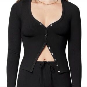 Florence by Mills Black Ribbed Button-Up Cardigan